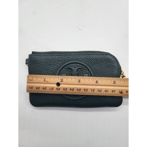 Tory Burch Perry Bombe Top Zip Card Case Leather Wristlet Wallet Forest Green - Picture 6 of 8